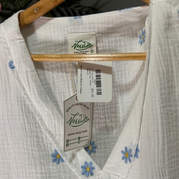 Very J White Blouse with Blue Floral Accents - Picture 3 of 3